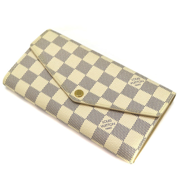 Louis Vuitton Portefeuille Sarah White Wallet LV Damier Canvas Long Azur - Picture 1 of 6